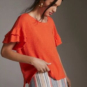 Anthropologie Pilcro Women’s Flutter Sleeve Orange Tee